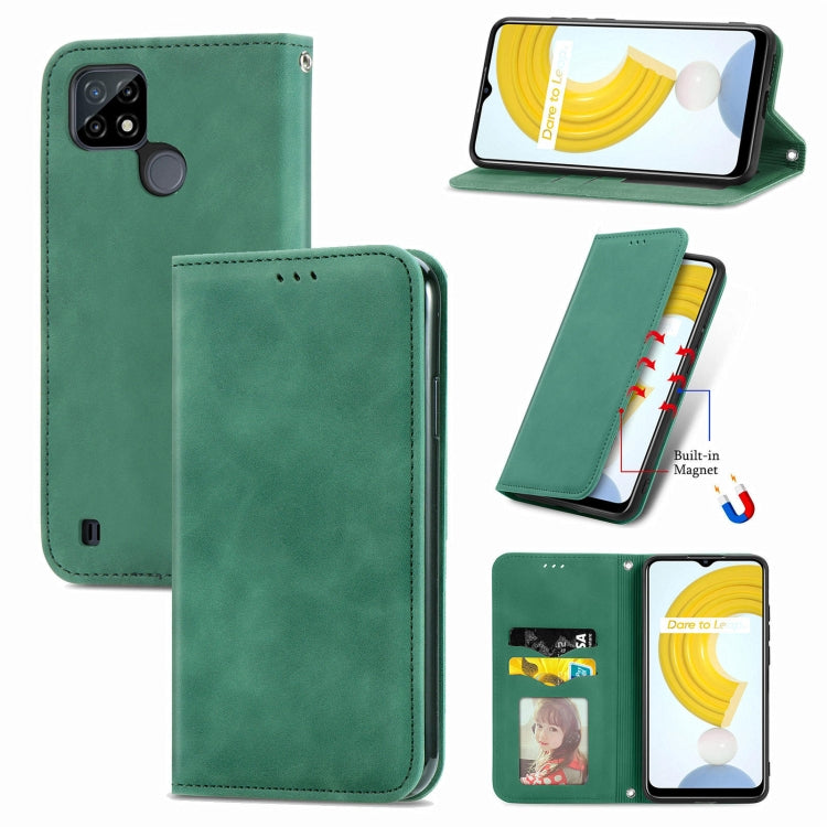 Retro Skin Feel Magnetic Horizontal Flip Leather Case With Holder & Card Slots & Wallet & Photo Frame, For vivo Y72 5G, For OPPO Realme C21Y