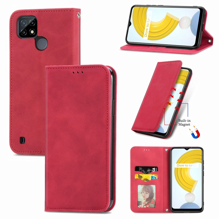 Retro Skin Feel Magnetic Horizontal Flip Leather Case With Holder & Card Slots & Wallet & Photo Frame, For vivo Y72 5G, For OPPO Realme C21Y