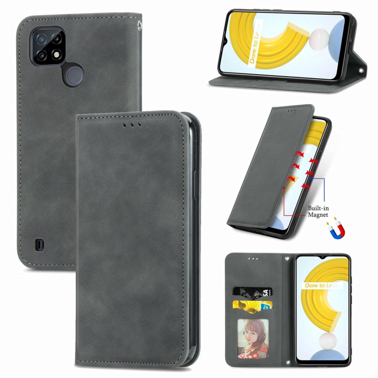 Retro Skin Feel Magnetic Horizontal Flip Leather Case With Holder & Card Slots & Wallet & Photo Frame, For vivo Y72 5G, For OPPO Realme C21Y
