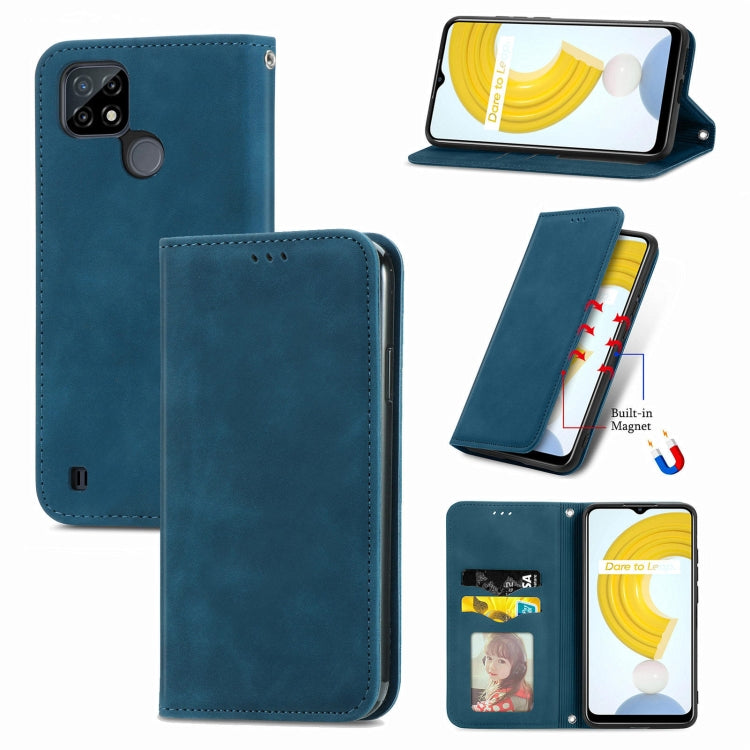 Retro Skin Feel Magnetic Horizontal Flip Leather Case With Holder & Card Slots & Wallet & Photo Frame, For vivo Y72 5G, For OPPO Realme C21Y