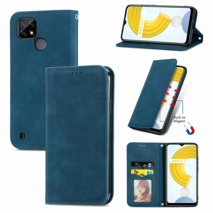 Retro Skin Feel Magnetic Horizontal Flip Leather Case With Holder & Card Slots & Wallet & Photo Frame, For vivo Y72 5G, For OPPO Realme C21Y