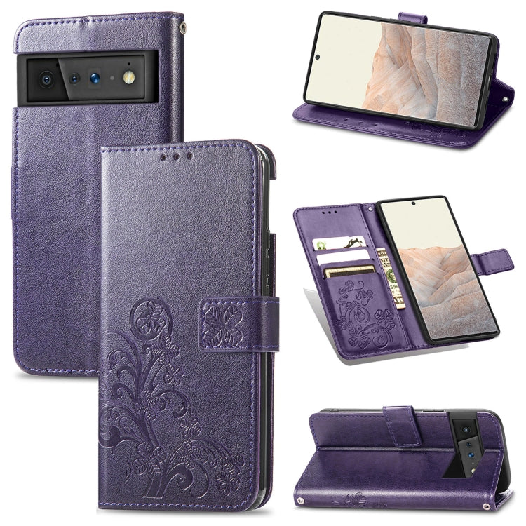 Four-leaf Clasp Embossed Leather Case with Lanyard & Card Slot & Wallet & Holder, For Google Pixel 6, For Infinix Zero 8, For ZTE V30 Vita, For ZTE Blade A31 Lite, For DOOGEE N40 Pro