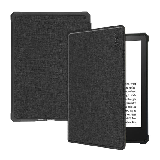 Pour Amazon Kindle Paperwhite 5 2021 ENKAY Housse de tablette en cuir à rabat horizontal texture jean couleur unie avec fonction veille/réveil