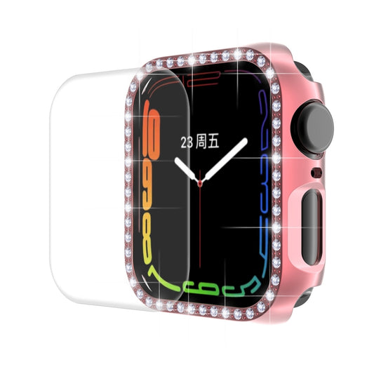 Coque de montre ENKAY Hat-Prince en PC électroplaqué avec diamants + Film de protection d'écran PET incurvé à couverture complète pour Apple Watch Series 7 41mm