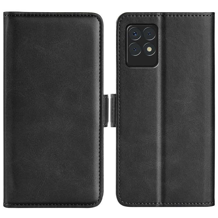 For OPPO Realme 8i Dual-side Magnetic Buckle Horizontal Flip Leather Case with Holder & Card Slots & Wallet, Black, Yellow, Brown, Dark Blue, Red