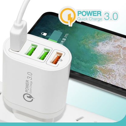 QC-04 QC3.0 + 3 x USB2.0 Multi-ports Charger with 3A USB to Micro USB Data Cable, EU Plug, EU Plug + Micro USB Cable