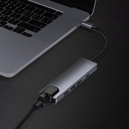 5 in 1 USB Type-C to RJ45+USB3.0 x 2+PD+HDMI HUB Adapter, RJ45+USB3.0 x 2+PD+HDMI