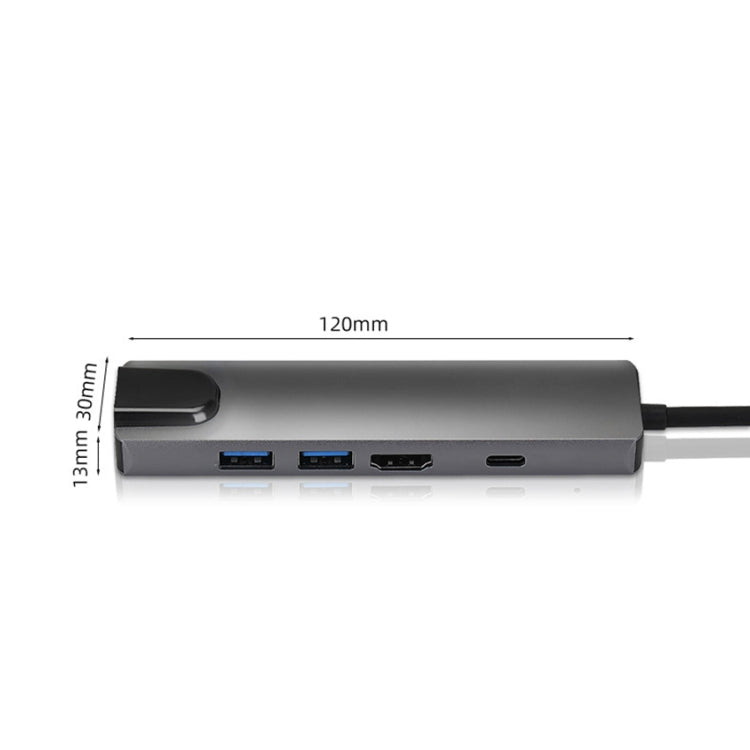 5 in 1 USB Type-C to RJ45+USB3.0 x 2+PD+HDMI HUB Adapter, RJ45+USB3.0 x 2+PD+HDMI