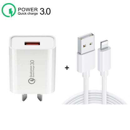 CA-25 QC3.0 USB 3A Fast Charger with USB to 8 Pin Data Cable, AU Plug, AU Plug + 8 Pin Cable