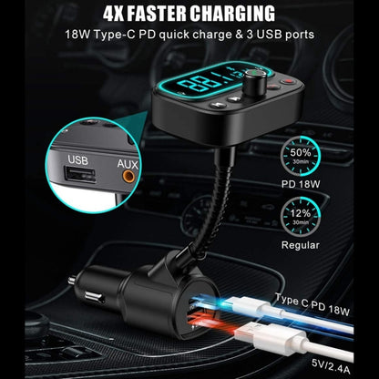 T67 Bluetooth 5.0 Car MP3 Music Player FM Modulator Transmitter Wireless AUX Adapter Hands-free, T67