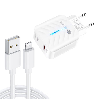 PD03 20W PD3.0 + QC3.0 USB Charger with USB to 8 Pin Data Cable, EU Plug, EU Plug + USB to 8 Pin Cable