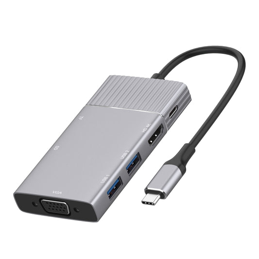 Adaptateur HUB 8 en 1 Type-C vers HDMI + Type-C + USB x 2 + VGA + SD + TF + 3,5 mm