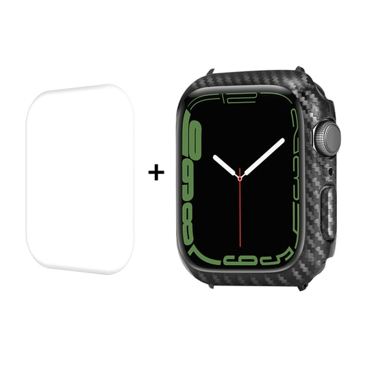 Coque PC en Fibre de Carbone ENKAY + Protecteur d'Écran PET à Couverture Complète, pour Apple Watch Series 9 / 8 / 7 41mm, pour Apple Watch Series 9 / 8 / 7 45mm