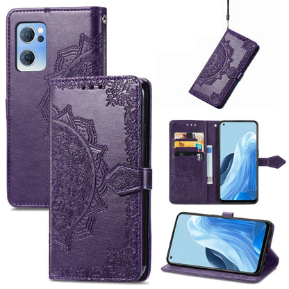 Mandala Flower Embossed Flip Leather Phone Case, For OPPO Find X5 Pro, For OPPO Find X5, For OPPO Reno7 5G, For OPPO Realme 9 Pro, For OPPO Realme 9 Pro+ 5G, For vivo Y76 5G