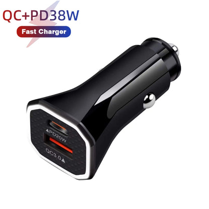 TE-P22 38W PD USB-C / Type-C + QC3. 0 USB Car Charger with 1m USB-C / Type-C to 8 Pin Data Cable, with USB-C / Type-C to 8 Pin Cable