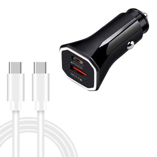 TE-P22 38W PD20W + QC3.0 Chargeur Voiture USB + Câble de Données USB-C / Type-C vers USB-C / Type-C, Longueur: 1m, avec Double Câble Type-C