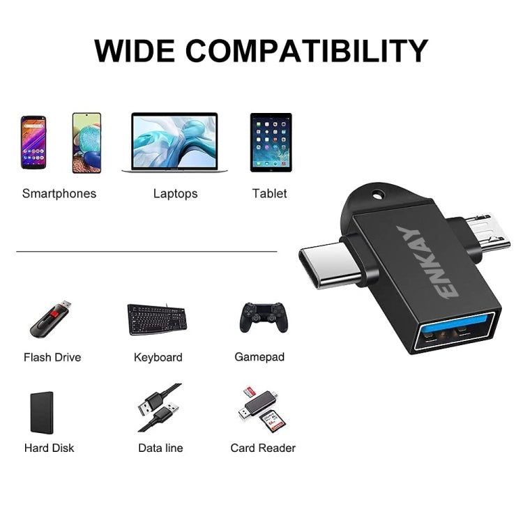 ENKAY ENK-AT112 2 in 1 Type-C + Micro USB to USB 3.0 Aluminium Alloy OTG Adapter