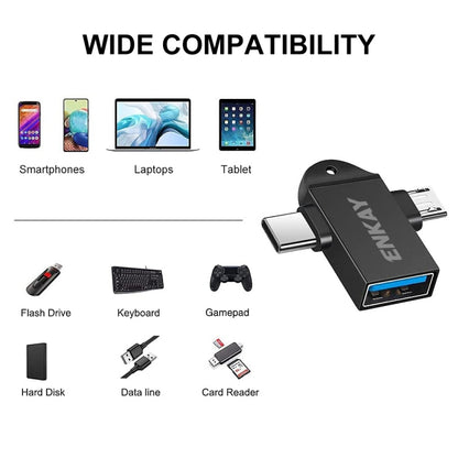 ENKAY ENK-AT112 2 in 1 Type-C + Micro USB to USB 3.0 Aluminium Alloy OTG Adapter
