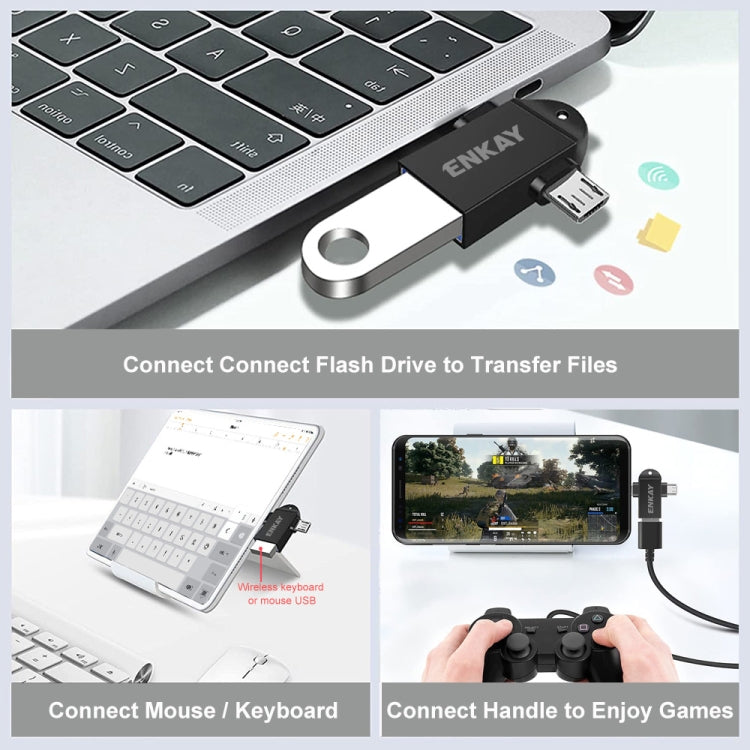 ENKAY ENK-AT112 2 in 1 Type-C + Micro USB to USB 3.0 Aluminium Alloy OTG Adapter