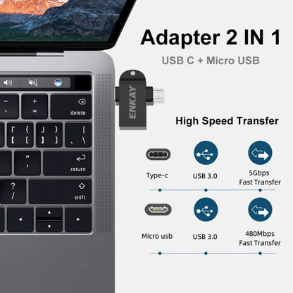 ENKAY ENK-AT112 2 in 1 Type-C + Micro USB to USB 3.0 Aluminium Alloy OTG Adapter