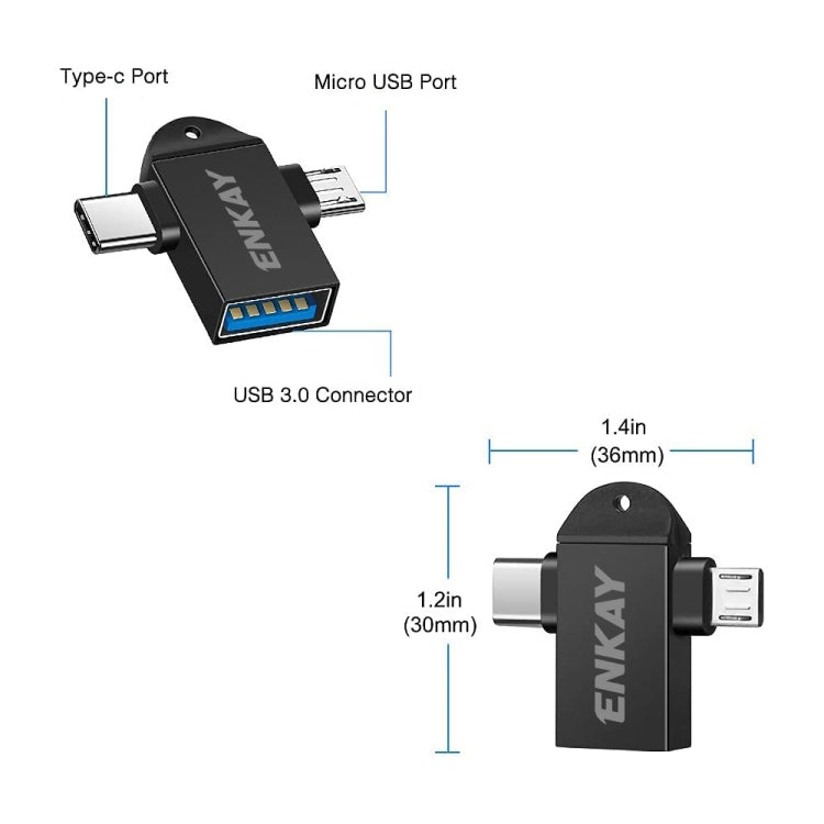 ENKAY ENK-AT112 2 in 1 Type-C + Micro USB to USB 3.0 Aluminium Alloy OTG Adapter