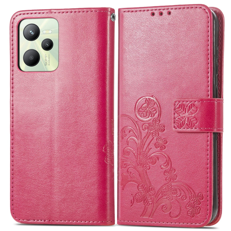 Four-leaf Clasp Embossed Buckle Leather Phone Case, For OPPO Realme C35