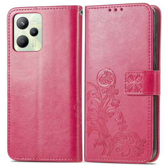 Four-leaf Clasp Embossed Buckle Leather Phone Case, For OPPO Realme C35