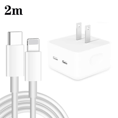 PD 35W Dual USB-C / Type-C Ports Charger with Type-C to 8 Pin Data Cable, US Plug, US Plug + 1m 8 Pin Cable, US Plug + 1.5m 8 Pin Cable, US Plug + 2m 8 Pin Cable