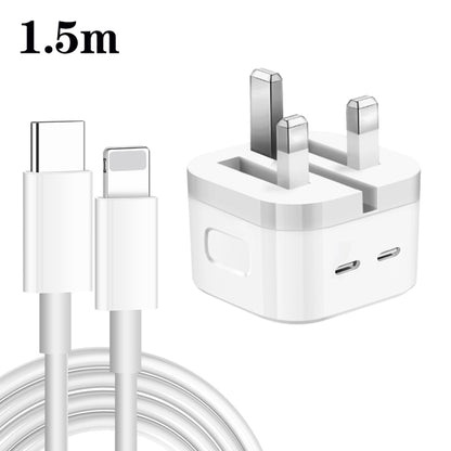 PD 35W Dual USB-C / Type-C Ports Charger with Type-C to 8 Pin Data Cable, UK Plug, UK Plug + 1m 8 Pin Cable, UK Plug + 1.5m 8 Pin Cable, UK Plug + 2m 8 Pin Cable