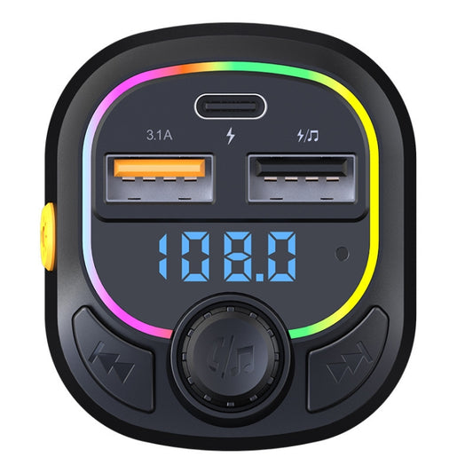C28 Kit voiture mains libres à charge rapide avec lumière d'ambiance, lecteur MP3 de voiture Stéréo Transmetteur FM, C28