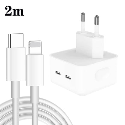 PD 35W Dual USB-C / Type-C Ports Charger with Type-C to 8 Pin Data Cable, EU Plug, EU Plug + 1.5m 8 Pin Cable, EU Plug + 2m 8 Pin Cable