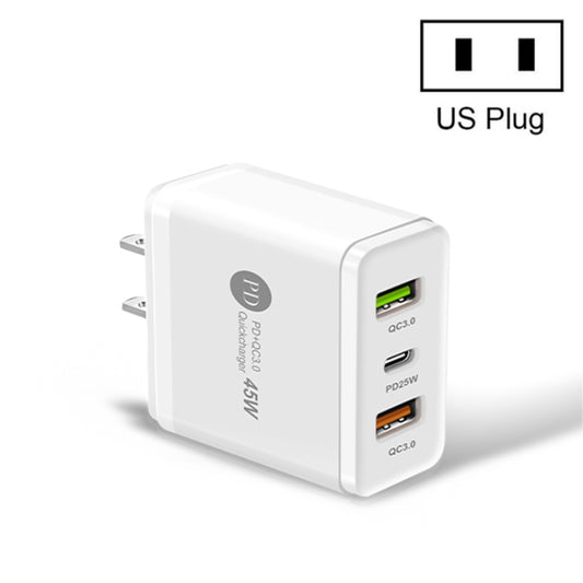 45W PD3.0 + 2 x QC3.0 USB Multi Port Quick Charger, US Plug, US Plug
