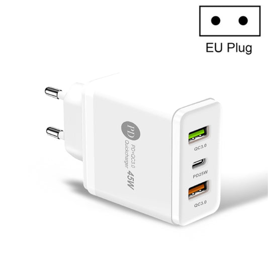 45W PD3.0 + 2 x QC3.0 USB Multi Port Quick Charger, EU Plug, EU Plug