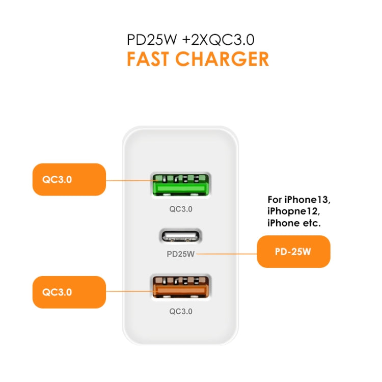 45W PD25W + 2 x QC3.0 USB Multi Port Charger with USB to Type-C Cable, US Plug, US Plug + USB to Type-C Cable