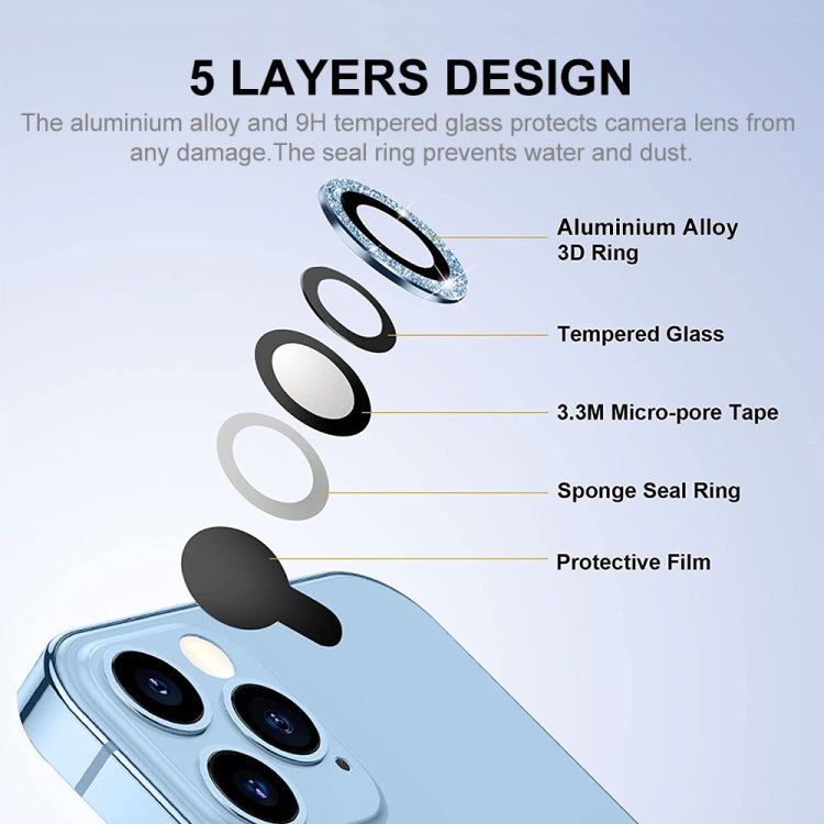 ENKAY Glitter Rear Lens Aluminium Alloy Tempered Glass Film For iPhone 13 Pro / 13 Pro Max, For iPhone 13 Pro / 13 Pro Max