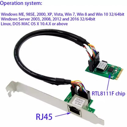 ST7245 M2 to RJ45 Network Card  for  RTL8111F Chipset, M2 to RJ45