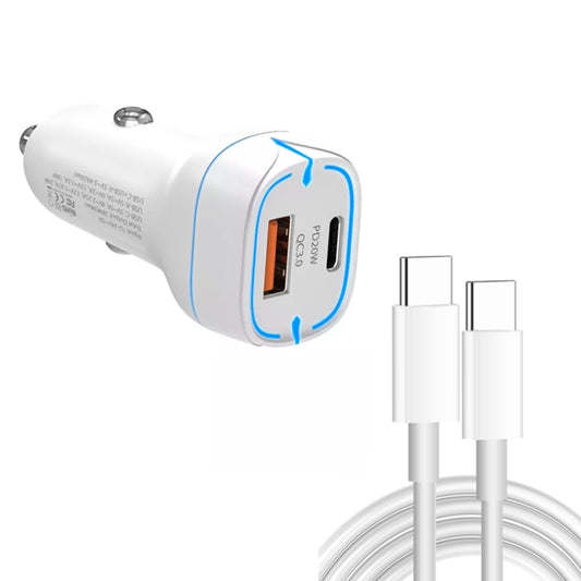 Chargeur de voiture USB 38W PD20W + QC3.0 avec câble de données Type-C vers Type-C, longueur : 1m, câble Type-C vers Type-C (Blanc), câble Type-C vers Type-C (Noir)