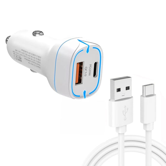 Chargeur de voiture USB 38W PD20W + QC3.0 avec câble de données USB vers Type-C, Longueur : 1m, Câble USB vers Type-C (Blanc), Câble USB vers Type-C (Noir)