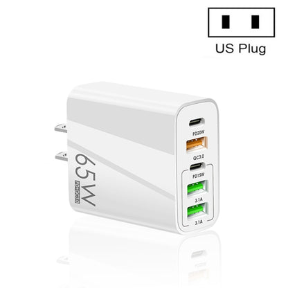 65W Dual PD Type-C + 3 x USB Multi Port Charger for Phone and Tablet PC, US Plug, US Plug