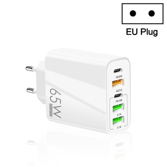 65W Dual PD Type-C + 3 x USB Multi Port Charger for Phone and Tablet PC, EU Plug, EU Plug