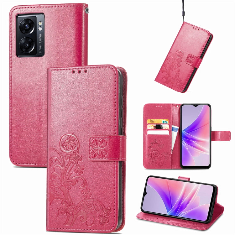 Four-leaf Clasp Embossed Buckle Leather Phone Case, For OPPO A77, For Realme C30, For vivo Y77 (China)
