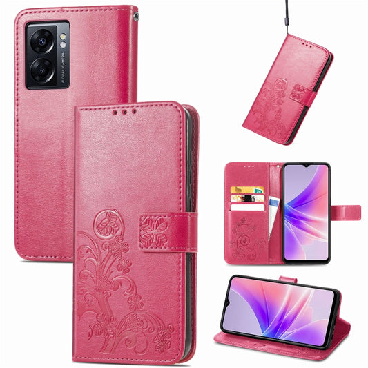 Four-leaf Clasp Embossed Buckle Leather Phone Case, For OPPO A77, For Realme C30, For vivo Y77 (China)