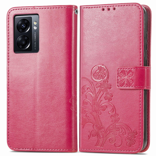 Four-leaf Clasp Embossed Buckle Leather Phone Case, For OPPO A77, For Realme C30, For vivo Y77 (China)