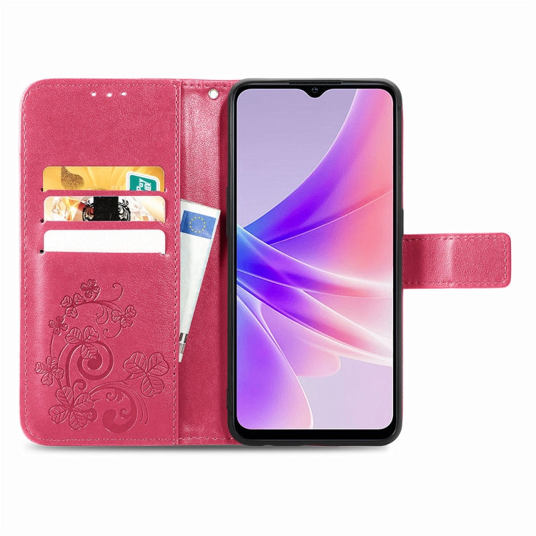 Four-leaf Clasp Embossed Buckle Leather Phone Case, For OPPO A77, For Realme C30, For vivo Y77 (China)