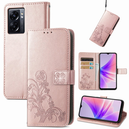 Four-leaf Clasp Embossed Buckle Leather Phone Case, For OPPO A77, For Realme C30, For vivo Y77 (China)