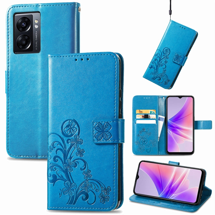 Four-leaf Clasp Embossed Buckle Leather Phone Case, For OPPO A77, For Realme C30, For vivo Y77 (China)