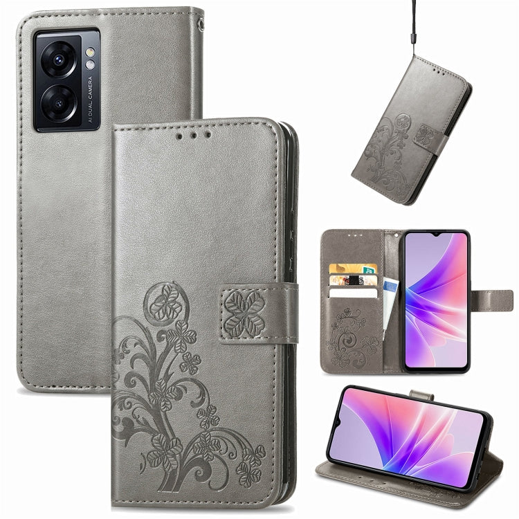 Four-leaf Clasp Embossed Buckle Leather Phone Case, For OPPO A77, For Realme C30, For vivo Y77 (China)