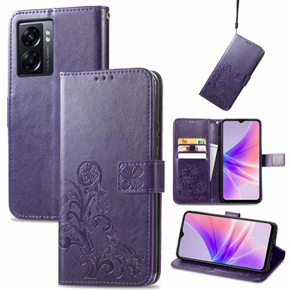 Four-leaf Clasp Embossed Buckle Leather Phone Case, For OPPO A77, For Realme C30, For vivo Y77 (China)