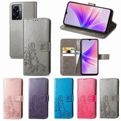 Four-leaf Clasp Embossed Buckle Leather Phone Case, For OPPO A77, For Realme C30, For vivo Y77 (China)