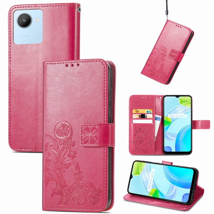 Four-leaf Clasp Embossed Buckle Leather Phone Case, For OPPO A77, For Realme C30, For vivo Y77 (China)